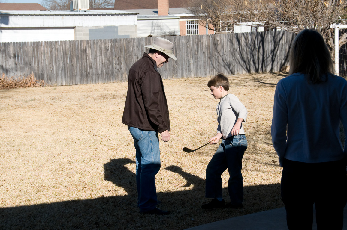 Henry showing Sean how to throw a boomerang