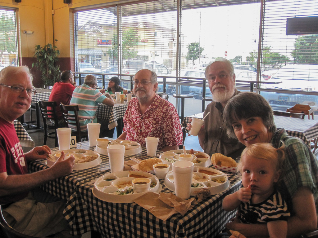 Jim,Ed,George,Caroline and Rosemary eating Indian food