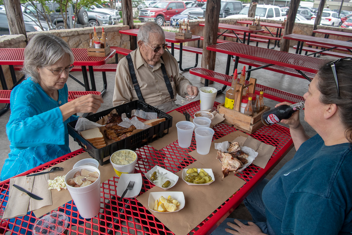 Eating at Rudy's in Waco