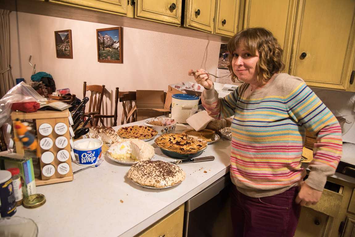 Kristy sneaking a taste of the pies